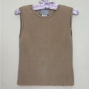Vintage 90s LOB World Clothing Knit Cotton / Rayon Tank Top Satin Trim Tan Beige